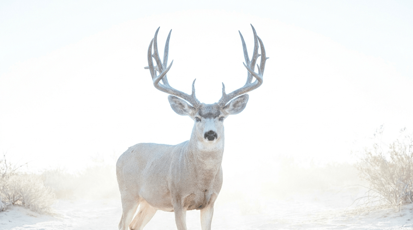 El venado guardián de frente en el desierto claro